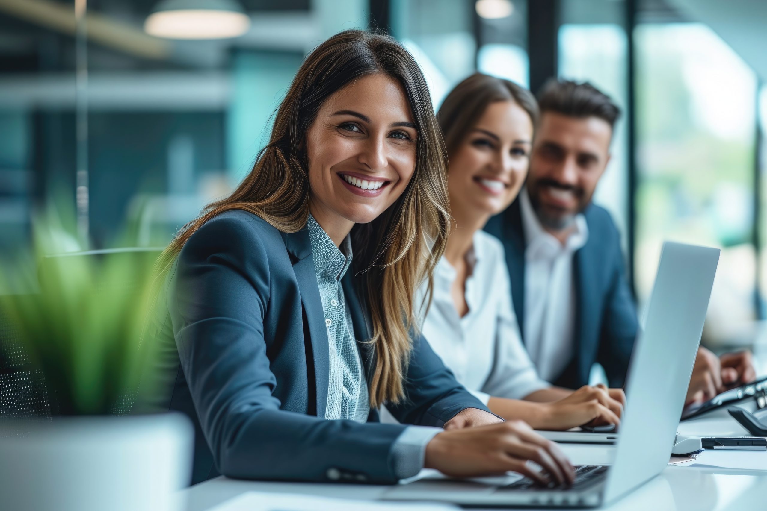 Three business people in the office working together